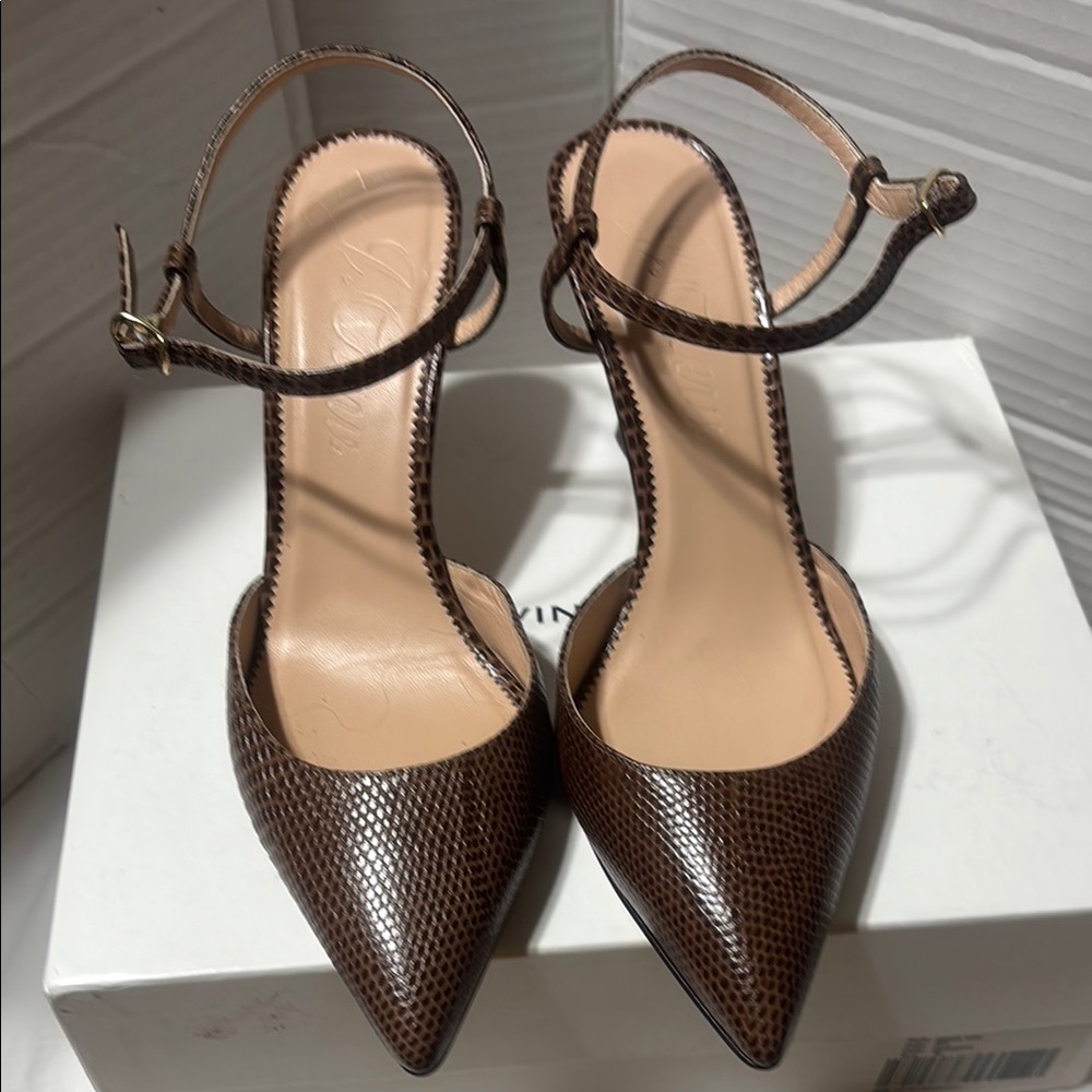 J. Crew Elsie Dark Brown Snakeskin Heels
